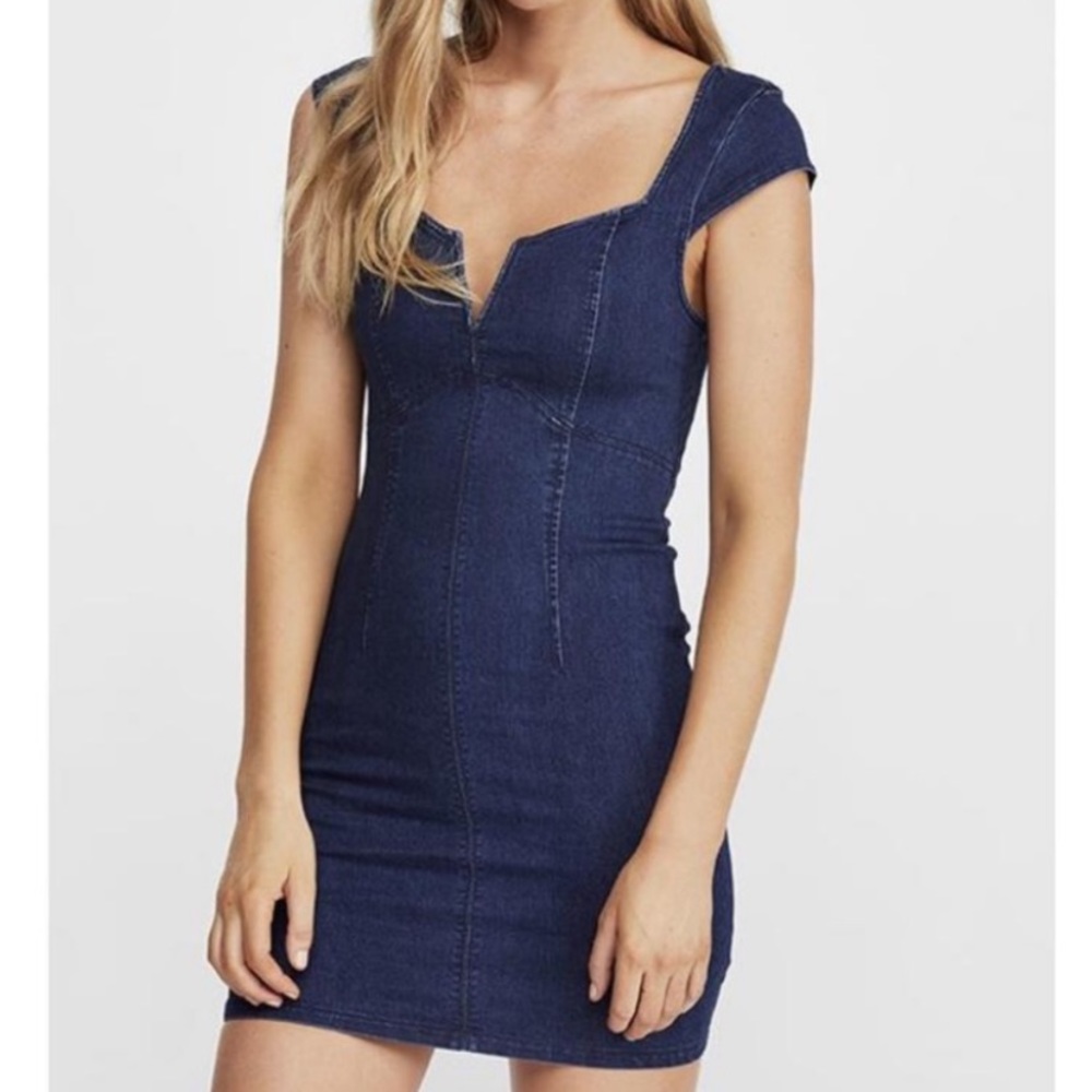 Free People Lia Mini Denim Stretch Dress Small